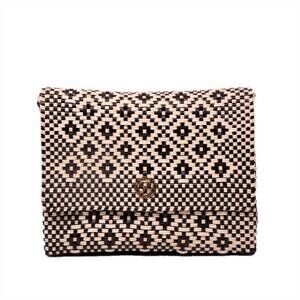 NEW LOLA'S BAG women's handmade aztec long metal strap crossbody bag in black/be